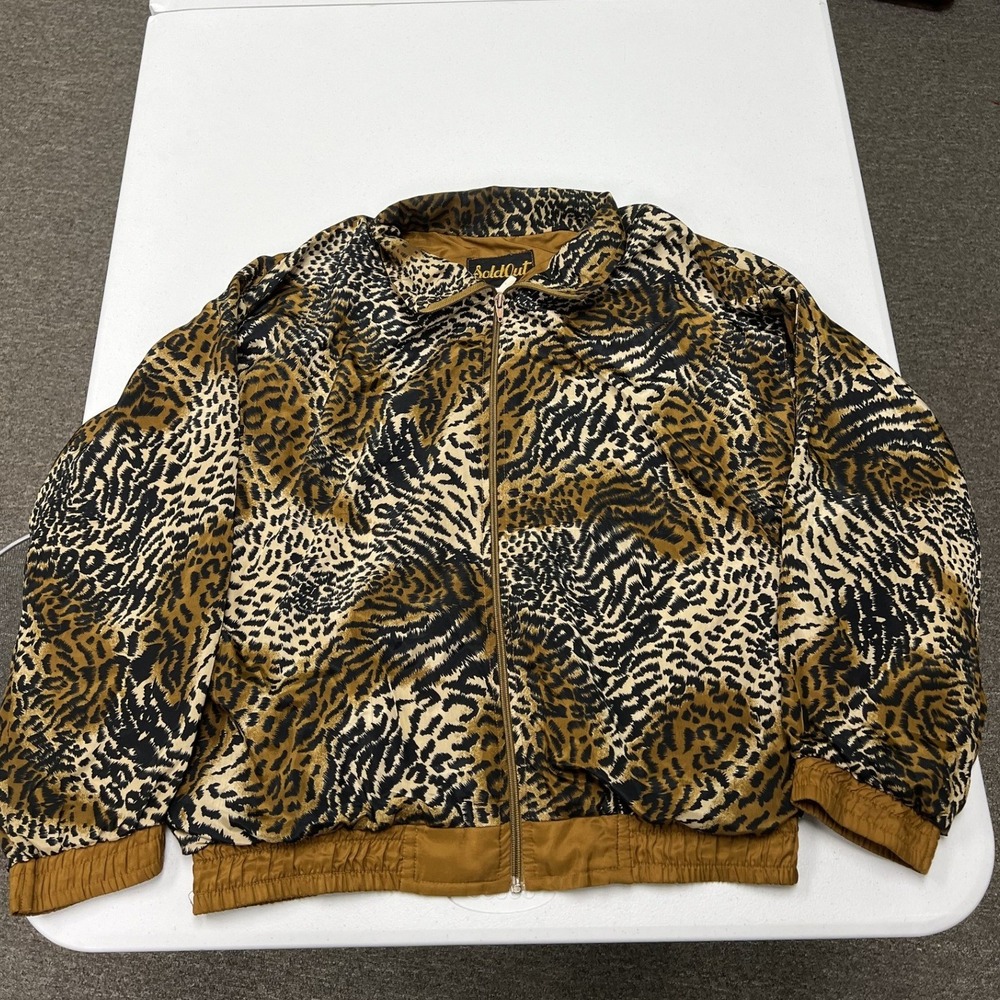 SoldOut Bomber Jacket womans Large Brown Animal Print Leopard Tiger Zip Up